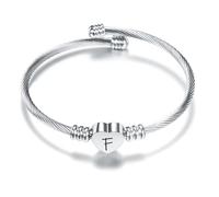 Suonie Plata Amor Corazón 26 Letra Inicial Alfabeto A-Z Pulsera Joyería Regalo Ajustable Para Hija Hijo Hermanas Amigos Madre Colega Amante Cumpleaños Navidad (F)