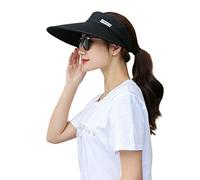 suoryisrty Gorra con Visera para el Sol Ciclismo Gorra de Playa para Mujer Verano Ultra-Grande ala Ancha Color Bloques de Letras Impreso Plegable Redondo Vacío Superior Ajustable Negro Puro
