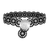 SUOSDEY Cinturón de disco ancho hueco para mujer, vintage, bohemio, concho, cinturones de cuero, cinturón grueso de vaquero occidental para vestidos, Hebilla A-negro-plateado, Suit waist below 43"