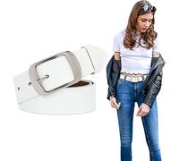 SUOSDEY - Cinturón de piel para mujer para pantalones vaqueros con hebilla de pasador de metal, cinturón de cintura vintage retro de piel para mujer, E-blanco., M:31/36" cintura