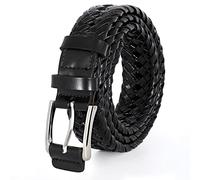 SUOSDEY Cinturones de cuero para hombre, cinturón trenzado de cuero tejido para pantalones vaqueros casuales con hebilla de pin, 8. Hebilla negra/plateada, Fit pants size 38"-41"