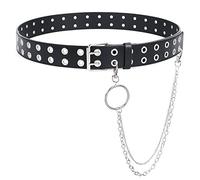 SUOSDEY Punk Cinturones Señoras y Señores, Moda Doble Agujero Cinturón de Cuero Mujeres para Pantalones Vestido Jeans Cinturón, A: Negro con cadena de metal, M 120cm:Für Hosengröße 91cm-107cm