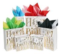 suosicn Bolsa de regalo de cumpleaños de varios tamaños con asa y papel de seda para niños, mujeres, niñas, baby shower, recién nacidos, nuevas madres o padres (6 tulipanes dorados)