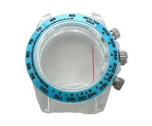 Suoumwa Caja de Reloj de 39 mm Caja de Cristal de Zafiro para Cajas de Movimiento de Cuarzo VK63 Accesorios para Relojes Portátiles-Azul