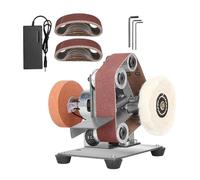 Suoumwa Enchufe de la UE, Mini Lijadora de Banda, Lijadora EléCtrica, Pulidora, 7 Velocidades Variables para Pulir Accesorios de Madera