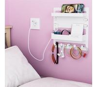 SUOXING Organizador de pared para dormitorio, caravana, habitaciones pequeñas, mesita de noche y estante de pared para auriculares, gafas, control remoto, estante de carga de teléfono, decoración de
