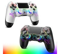 Suoxiom Mando inalámbrico para PS-4, mando compatible con PS-4/Pro/Slim, mando Bluetooth con iluminación RGB, batería de 1000 mAh, conector de audio de 3,5 mm y función turbo (WHITE+BLACK)