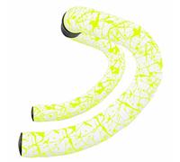 Supacaz Bartape - Super Sticky Kush - Splat - Limited - Blanco con amarillo neón + Black Star Plugz - Cinta para manillar de ciclismo