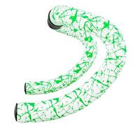 Supacaz Bartape - Super Sticky Kush - Splat - Limited - Blanco con verde neón + Black Star Plugz - Cinta para manillar de ciclismo