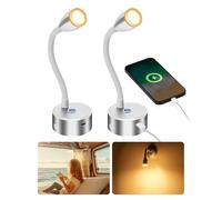 SUPAREE Lampara 12V LED Caravana Lámparas LED 12V Autocaravana Luces LED 12V Camper Cuello de Cisne con puerto USB C Interruptor tactil Regulable 3000K Acrílico 2Pcs