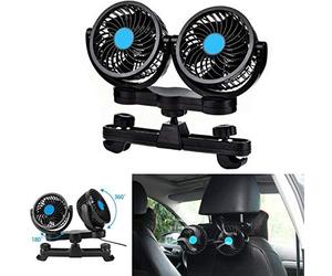SUPAREE Ventilador del Asiento Trasero del Vehículo, Ventilador de Coche, 12 V con 360 ° Giratorio de Doble Cabeza Ajustable Velocidad Asiento Trasero de Aire