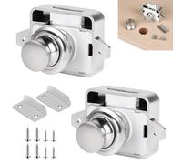 SUPAWAY 2 Cerradura puerta boton,Boton armario camper,Cierre puerta autocaravana,Boton cajon cierre armario,Pestillo gabinete sin llave botón pulsador,Botón de cierre para armario con tornillos, Plata