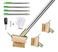 SUPAWAY 2 Piezas Cepillos de alambre para juntas 10cm Escoba metálica de jardín con 1 set mango telescópico 1,6m Escoba exterior para eliminar musgo, malas hierbas y suciedad en patio,terraza y jardín