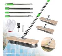 SUPAWAY 2pcs Escobas de Metal 30cm Cepillos de alambre juntas Cepillo Metálico Acero con 1 set Mango Largo 1,6m Escoba Exterior para Eliminar Musgo, Malas Hierbas, Manchas Difíciles, Jardines,Terrazas