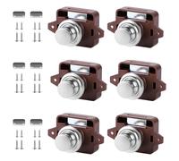 SUPAWAY 6 Pcs Cerraduras de autocaravana,Pestillo gabinete sin llave botón pulsador,Boton armario caravana, Cierre de botón para puertas de muebles para puertas de gabinetes, cabinet, cajones (Marrón)