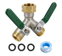 Supaway Distribuidor en Y de 2 vías 3/4 Pulgadas Divisor para Manguera con Mango metálico Verde Divisor Y para tuberías Distribuidor latón con 3 Juntas y 1 Cinta selladora para jardín y grifos Cocina
