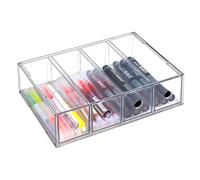SUPAWAY Organizador de escritorio con 4 cajones Caja transparente Organizador de cajones Caja de almacenaje apilable con cajón extraíble para papelería, marca, oficina, gafas de sol