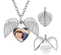Supcare Collar Corazón Ala de Angel con Foto Personalizada para Mujer Colgante Camafeo para Meter Fotos Imagen Joyería Romántica de Amor para Pareja