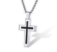Supcare Collar Cruz Religioso Acero Inoxidable Collar Cruz Colgante Crucifijo Colgante Nobre Grabado Personalizado para Hombre Mujer Cadena 55+5CM Regalo de Amigos Familias (01 Plata)