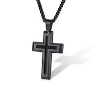 Supcare Collar Cruz Religioso Acero Inoxidable Collar Cruz Colgante Crucifijo Colgante Nobre Grabado Personalizado para Hombre Mujer Cadena 55+5CM Regalo de Amigos Familias (01 Nogro)
