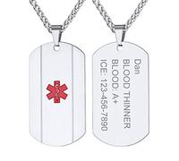 Supcare Collar Grabado Placa Militar Colgante Personalizado Hombre Acero Inoxidable 316L Joyería Medical Hombre Cruz Roja Médica Collar Personalizable de Enfermos