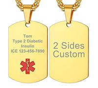 Supcare Collar Personalizado Medical Cruz Roja Acero Inoxidable 316L Hombre Chapa Dorado con Informaciones de Emergencia Regalo Abuelo Niño con Necesidades