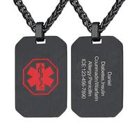 Supcare Collar Personalizado Medical Cruz Roja Acero Inoxidable 316L Hombre Chapa Militar Negro Nombre Texto Teléfono Enfermera Grabado Regalo Abuelos Nietos de Emergencias