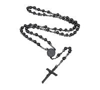 Supcare Collar Rosario Católico Hombre Mujer Collar Cristiano Acero Inoxidable 316L Medalla San Miguel Negro Cadena Rosario Larga Acero Inoxidable Joyería Cristiana Católica Rezo Talismán Padre