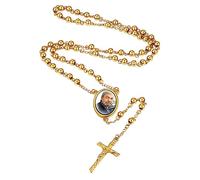 Supcare Collar Rosario Hombre Mujer Acero Inoxidable Medalla con Foto Personalizada Cuentas Metálicas Colgante Cruz Cristiano Cadena Rosario Oro 18K Joyería Religiosa Padre Madre