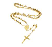 Supcare Collar Rosario Oro 18K Hombre Acero Inoxidable Medalla San Miguel con Colgante Cruz Cristiano Cadena Rosario Cuentas Metálicas Doradas Joyería Religiosa Padre