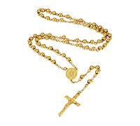 Supcare Collar Rosario Oro 18K Santa Virgen María Hombre Cadena Rosario Larga Acero Inoxidable Colgante Crucifijo Joyería Cristiana Católica Rezo Talismán
