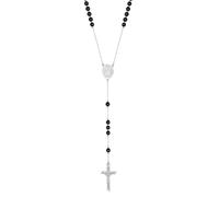 Supcare Collar Rosario Santa Virgen María Hombre Mujer Cuentas Perlas Negras Vidrio Cadena Rosario Larga Acero Inoxidable Colgante Crucifijo Joyería Cristiana Católica Rezo Talismán