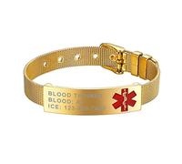 Supcare Pulsera Ancha Cruz Roja de Alerta Médica para Enfermos Pulsera Medical Metálica de Malla Acero Inoxidable 316L Banda Ancha Regalo DIY con Textos Grabados