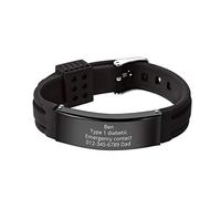 Supcare Pulsera Médica Personalizada Hombre Banda Negra de Silicona Identidad con Placa Grabada Nombre y Enfermedad