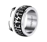 Supcare Vikingos Anillo Antiestrés Giratorio para Hombre, Anillos de Acero Hombre Plata/Negro, Talla 14-32 Vintage Anillo Personalizado Grabado con Runas Vikingas/Nudos Celtas, Paquete Regalo, 14,5