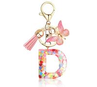 Supchamp Regalos Niña de San Valentín Pascua, Llavero niñas - Primera carta Llavero personalizado con carta Llavero rosa mujeres Adolescentes Escolar Llavero D