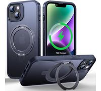 Supdeal Funda Magnética Soporte para iPhone 13/14, [Carcasa 360° Soporte de Anillo Giratorio] [Compatible con MagSafe] Capa Translúcido Mate Antideslizante Antigolpes Grado Militar, 6.1", Negro