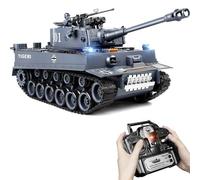 Supdex Tanque de control remoto 1:18 2.4 Ghz WW2 German Tiger I RC, juguete militar 15 canales con luz de humo y sonido, para adultos y niños