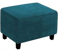 Supe Soft Velvet Rectangular Elastic Ottoman Cover, Non-Slip Washable Removable Universal Suede Protector For Pouffe Living Room(Blue b,L)