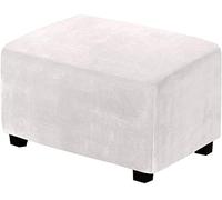 Supe Soft Velvet Rectangular Elastic Ottoman Cover, Non-Slip Washable Removable Universal Suede Protector For Pouffe Living Room(White,L)