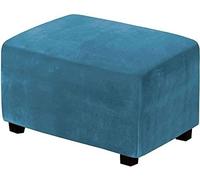 Supe Soft Velvet Rectangular Elastic Ottoman Cover, Non-Slip Washable Removable Universal Suede Protector For Pouffe Living Room(Blue a,L)