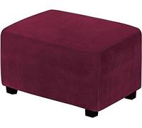 Supe Soft Velvet Rectangular Elastic Ottoman Cover, Non-Slip Washable Removable Universal Suede Protector For Pouffe Living Room(Wine Red,L)