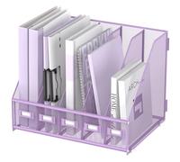 SUPEASY Organizadores de escritorio de metal para revistas con 5 compartimentos verticales, organizador de archivos para escritorio de oficina, espacio de trabajo en casa, color morado