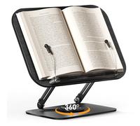 SupeDesk Soporte para libros para leer, soporte de madera ajustable, giratorio 360°, plegable, soporte para libros de cocina con clip lateral, soporte para presentaciones para recetas, revistas,