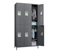 SUPEER Armario de metal con 6 compartimentos, armario de metal con rejillas de ventilación para empleados, gimnasio, escuela, oficina (gris oscuro)