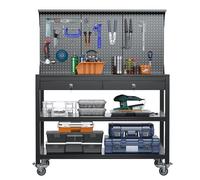 SUPEER Banco de Trabajo móvil para Garaje con Tablero de Clavijas, Estante y 2 cajones de Herramientas con Cerradura, Banco de Trabajo de Acero Resistente, 1500 x 1000 x 530 mm, Capacidad máxima de