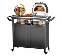 SUPEER Carro de asado, mesa de barbacoa, mesa para pizza con 4 ruedas, placa de mesa de acero inoxidable 304, carro para asar, carro de servicio para exteriores, carro de jardín al aire libre