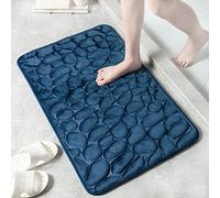 Super Absorbent Floor Mat, Memory Foam Bath Mat Cobblestone Bathroom Rugs, Cobblestone Embossed Bathroom Bath Mat Non-slip Carpets in Wash, Cozy Thick Coral Fleece Bathroom Mats (Dark blue,40 x 60cm)
