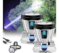 Super Bright Rechargeable High Power Headlamp, LED Headlamp Rechargeable Head Lamp, Head Lights for Forehead Battery Powered Waterproof Spotlight, Hunting Headlamp Fishing Light (2*White-Light)