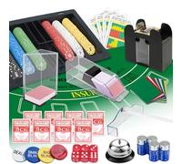 Super Casino Game Set: 6 Deck Shuffler+360pcs Chips+8 Poker Cards+Card Shoe+Chip Rake+Fieltro+Accesorios+Blackjack Set & Texas Holdem Complete Kit, Poker Night Kit para Casino Fiesta Regalo